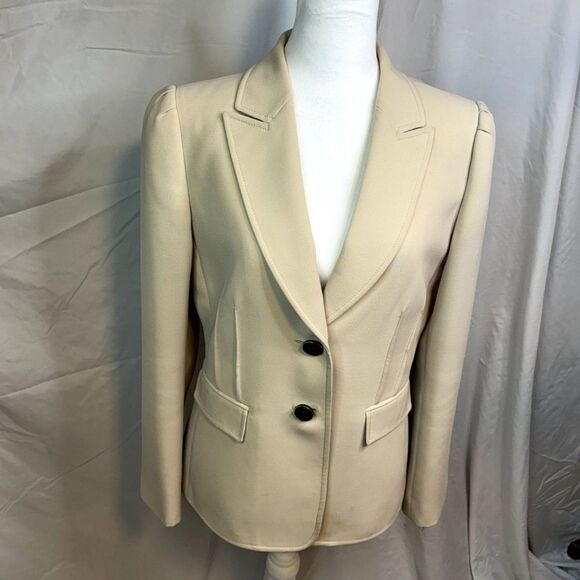 Tahari Jacquard Cream Blazer Jacket Button Up Collared Cotton Womens Business - Picture 2 of 9